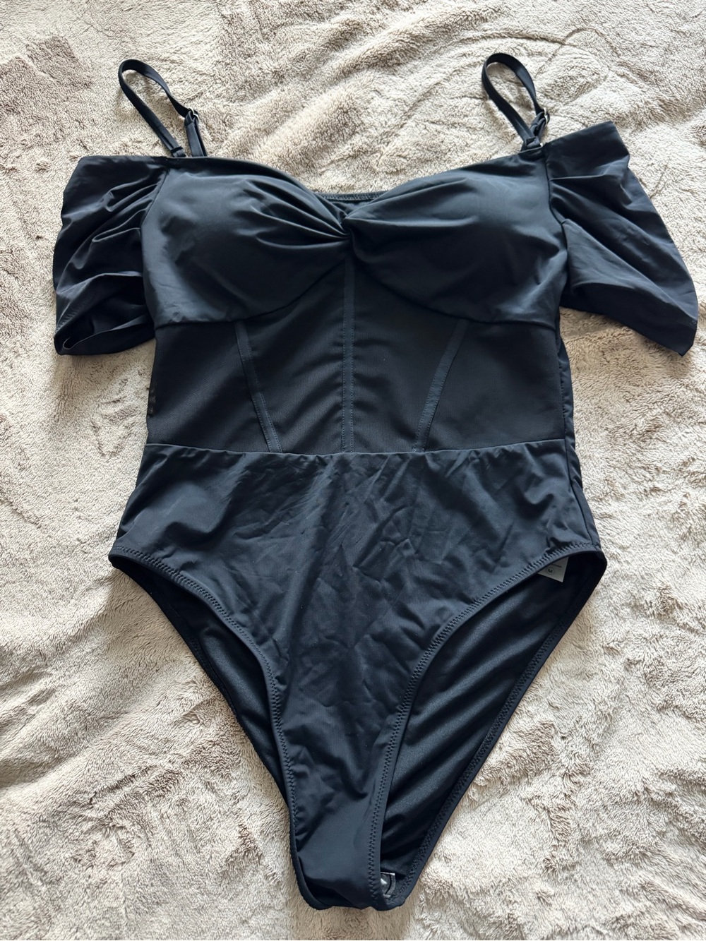 Womens’ Black Off-Shoulder One-Piece Swimsuit with Removable Straps size M